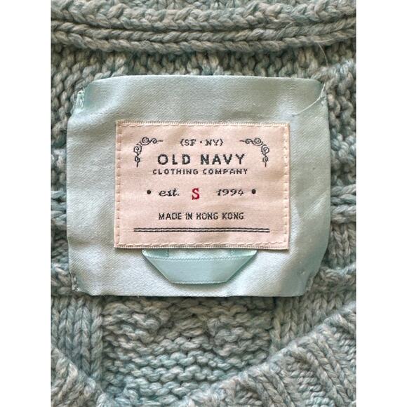 Old Navy Fisherman Cable Knit Bobble Wool Blend Sweater S Pastel Teal Soft Girl - Picture 8 of 14
